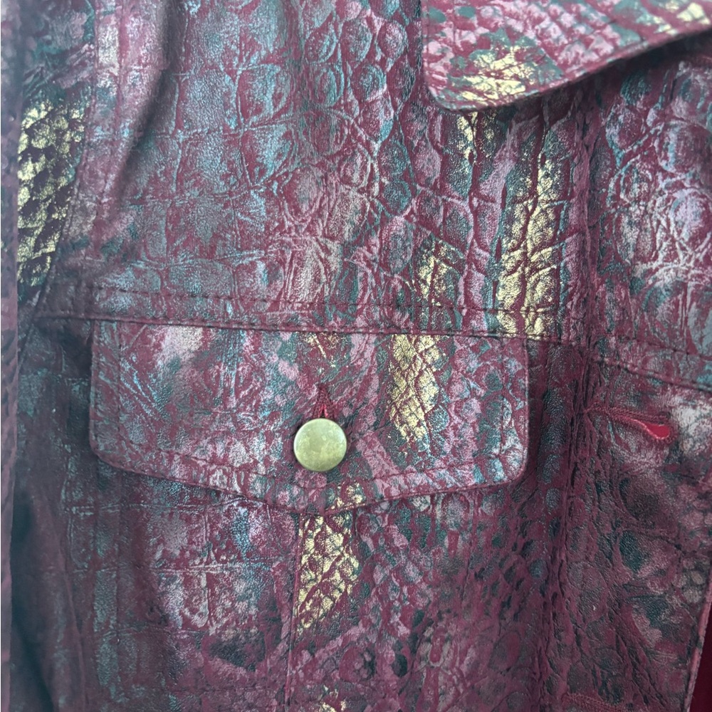 Chic Burgundy and Gold Python Print Leather Jacket - image 7